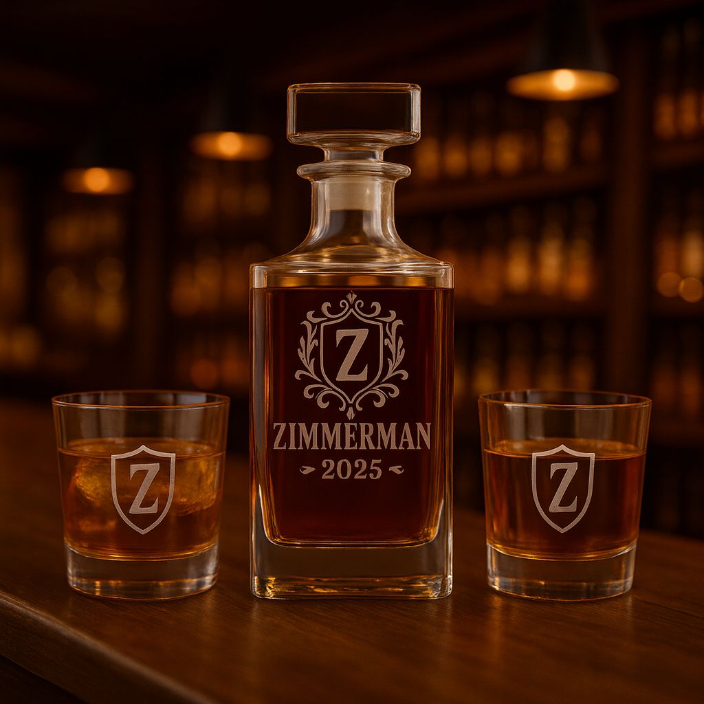 Personalized Decanter Set and 4 Glasses